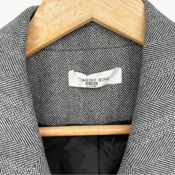 Anine Bing Becky Herringbone Cotton Oversized Blazer | Sz Medium | Grey & Black - Picture 6 of 14